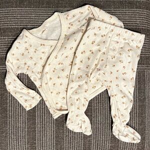 Quincy Mae Ditsy Melon Pointelle Wrap Top + Footed Pant Set - 3-6MO